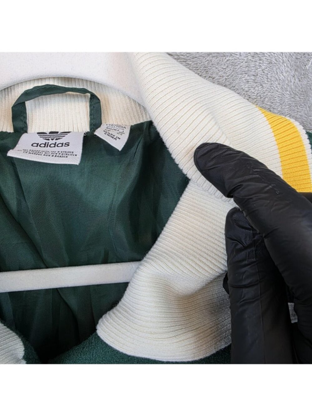 Adidas Jacket Womens XL Green Varsity Letterman Snap Front Striped Trim HY4184 - Picture 3 of 16